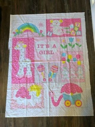 Vintage Baby Pink Kitschy Its A Girl Fabric Piece