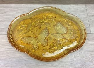 Vintage Sowerby Amber Glass Art Deco Butterfly Dressing Table Tray