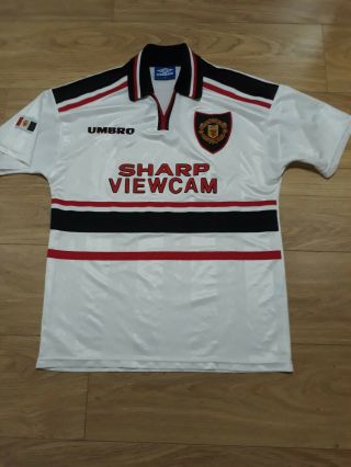 Retro Vintage Manchester United Shirt Sharp View Cam 90s White Size M Very Good