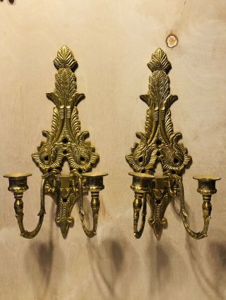 Vintage Brass Wall Hanging Candle Holders Pair
