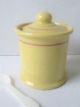 Vintage Buffalo China Pottery Yellow Red Stripe Sugar Bowl Pot Colorido Ware