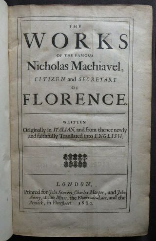 Niccolo Machiavelli 1680 Florence Prince Politics Art Of War Livy