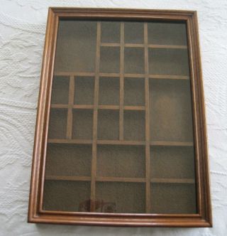 Vintage Wood Shadow Box Display Case Glass Front Wall Hanging Shelf Cabinet