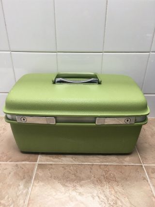 Vintage Samsonite - Lime Green - Train Makeup Case Hard Side 1960s W/ Tray