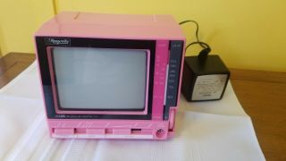Vintage 80s Rhapsody Portable Black &white Tv Pink -
