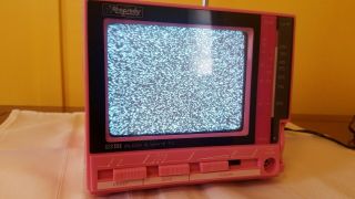 Vintage 80s Rhapsody Portable Black &White TV Pink - 4