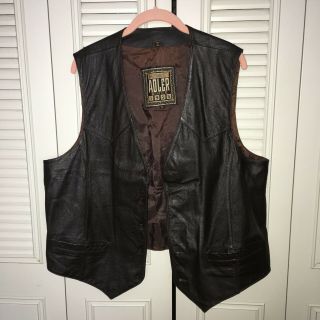Mens Adler Leather Vest Vintage 60s Dark Brown Sz Xl Very Good Outer