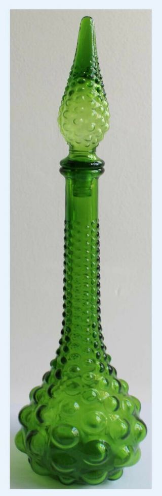 Vintage Green Mid Century Empoli Bubble Glass Decanter Genie Bottle 51cm