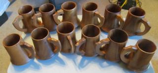 Vintage.  Set (12).  Handcrafted Wood.  10 Oz Mug Handmade Ozarks.  (sks732)