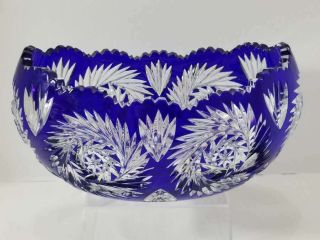 Vintage Bohemian Blue Cut To Clear Arc/boat Shaped Bowl