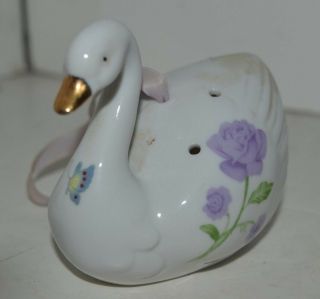 Vintage Swan Bird Porcelain Figure Flower Violets Potpourri Holder Box3 2