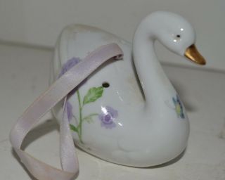 Vintage Swan Bird Porcelain Figure Flower Violets Potpourri Holder Box3 3