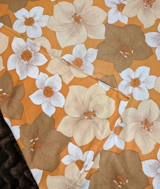 Vtg 60s 70s Mod Duvet Cover Floral Orange Brown White Craft Repurpose