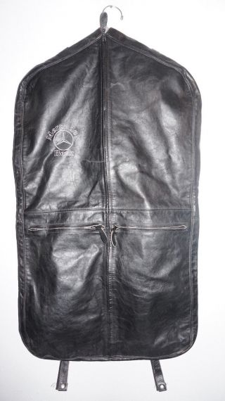 Vtg Mercedes Benz Black Leather Travel Garment Bag Luggage