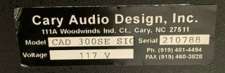 CARY AUDIO CAD - 300SE SIGNATURE MONO BLOCK POWER AMPLIFIER PAIR EX.  COND. 8