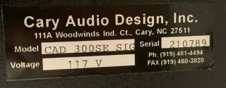 CARY AUDIO CAD - 300SE SIGNATURE MONO BLOCK POWER AMPLIFIER PAIR EX.  COND. 9