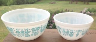 Pyrex Amish Butterprint Nesting Bowl Set 401 402 Vintage Blue White Rooster