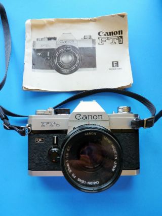 Vintage Canon Ftb Ql 35mm Slr Film Camera With 50mm Lens Kit