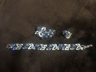 Lisner Vintage Blue Aurora Borealis Bracelet,  Brooch,  And 1 Earring