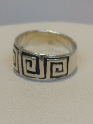 Vintage Sterling Silver Greek Design Band Ring Size M 1/2 2