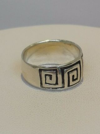 Vintage Sterling Silver Greek Design Band Ring Size M 1/2 3