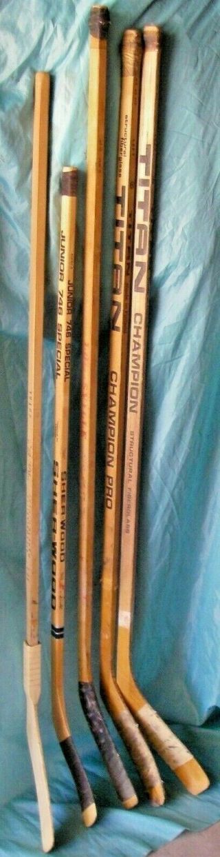 5 - Vintage - Wooden - Hockey - Stick - Victorville,  Cooper,  Sher - Wood,  Titan