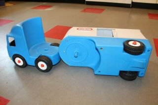 Vtg Little Tikes Ride On Tractor Trailer Semi Truck Hauler Big Rig Toy blue grey 8