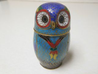 Vintage Brass Cloisonne Enamel Owl Bird Trinket Jewelry Coin Jar Secret Box