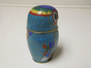 Vintage Brass Cloisonne Enamel Owl Bird Trinket Jewelry Coin Jar Secret Box 4
