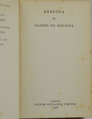 Rebecca by DAPHNE DU MAURIER First British Edition 1st Printing 1938 4