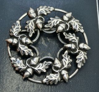Vintage Sterling Silver Acorns & Oak Leaves Wreath Brooch / Pin By Danecraft