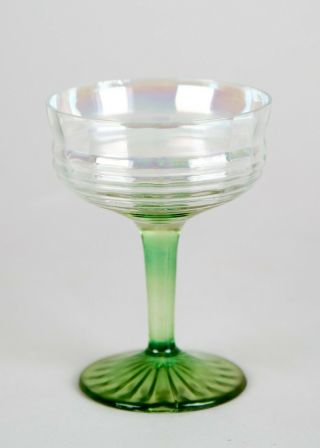 Anchor Hocking Circle Green Iridescent Champagne Glasses Set 4 Vintage Stemware 2