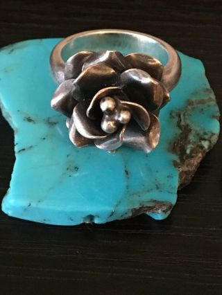 Vintage Handmade Mexico 925 Sterling Silver Flower Mob Ring 8g Sz 6