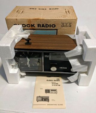 Vintage Emerson Am Alarm Clock Radio Model31l61w.  Open Box Never Use