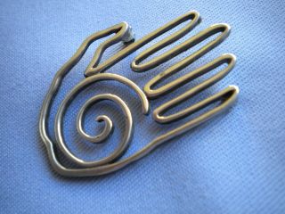 Vtg Signed B.  W.  Sterling Silver Pin/brooch,  Hand With Swirl,  2 " Long,  8.  3 Grams