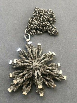 Brutalist Pendant,  Vintage Silver Tone Metal Textured Necklace,  Retro Jewellery