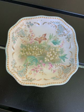 Vintage Porcelain Butterfly Floral Hand Painted Trinket Vanity Soap Dish
