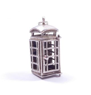 Vintage Charm English Telephone Box Opens To Phone 925 Sterling Silver 5grams