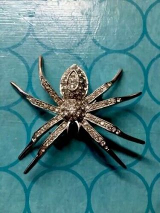 Vintage Crystal Rhinestone Spider Figural Pin Brooch.  Huge
