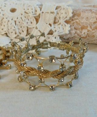 Vintage Clear Crystal Rhinestone,  Gold Necklace and Wide Bracelet Set of 2 4