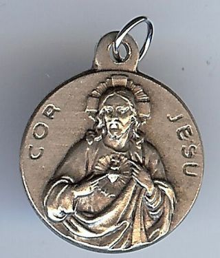 Vintage Silver Cor Jesu Virgo Carmeli Our Lady Mt Carmel Christian Medal Charm