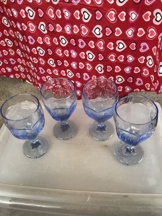 4 Libbey Wine Goblets Light Blue Vintage