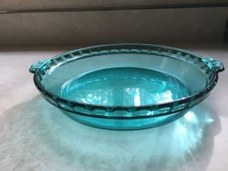 Vintage Pyrex Turquoise Blue Glass Fluted Pie Pan 229 Crimped Rim Rare Design