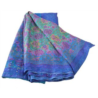 Sanskriti Vintage Green Saree 100 Pure Crepe Silk Printed Sari Craft Fabric 6