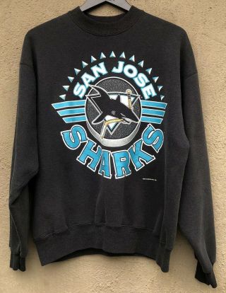 San Jose Sharks Size Xl Black Sweater Vintage Vtg Faded Color Shark Logo Hockey