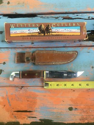 Western Usa W36 J 1986 - Coleman Vintage Wood Handle Hunting Knife W Sheath & Box