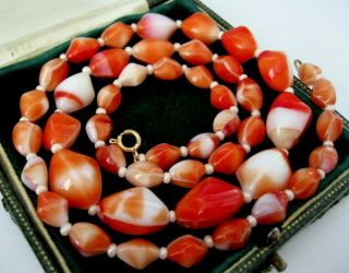 Vintage Jewellery Venetian Orange Red Murano Glass Bead 26 " Long Necklace