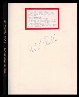 Clark Ashton Chalker Smith / In Memoriam Clark Ashton Smith Edited By Jack L 1st