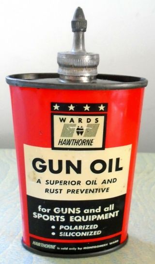 Vintage Wards Hawthorne Lead Top Handy Gun Reel Oiler Tin Can " Great Shape "