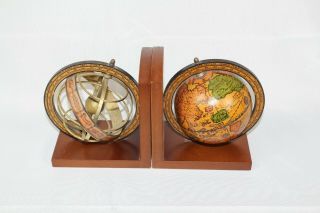 Vintage Earth Globe Book Ends Wooden Made In Italy